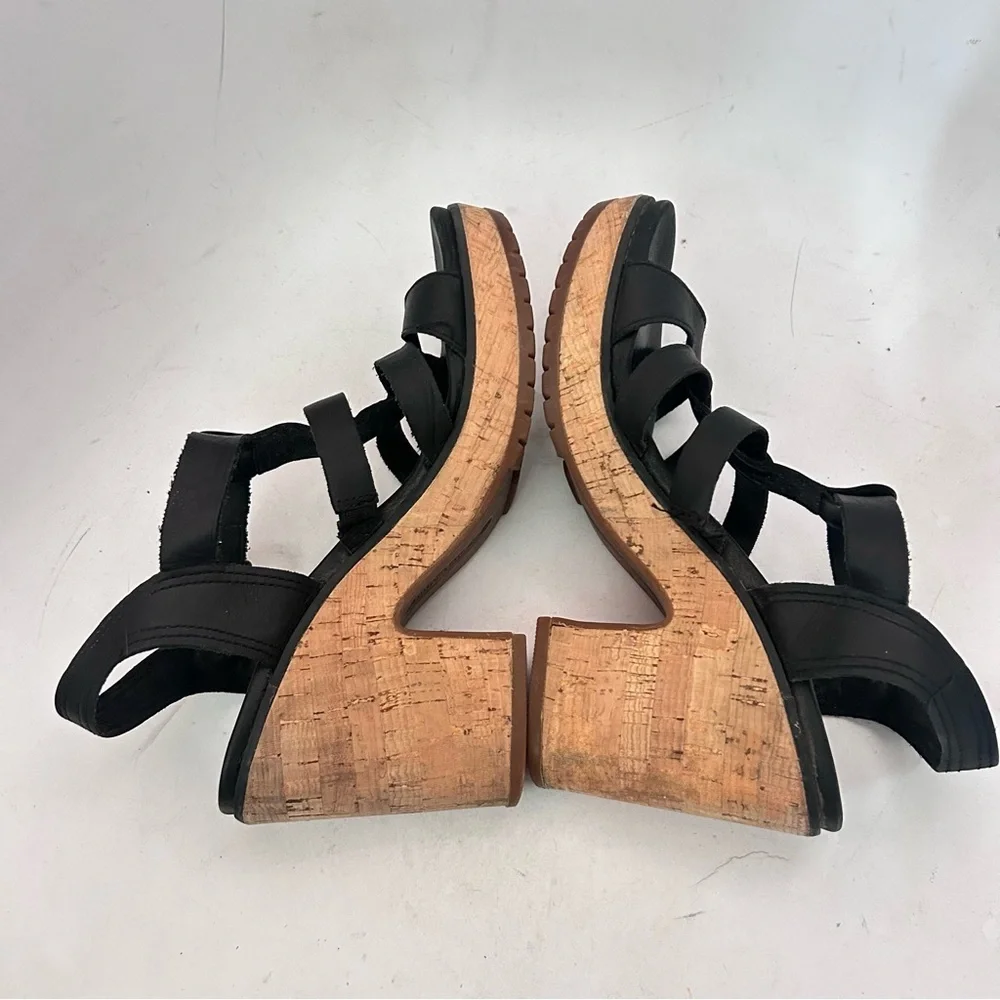 Timberland Roslyn Black Leather Chunky Plataform Strappy Sandals Sz 7.5 Y2k